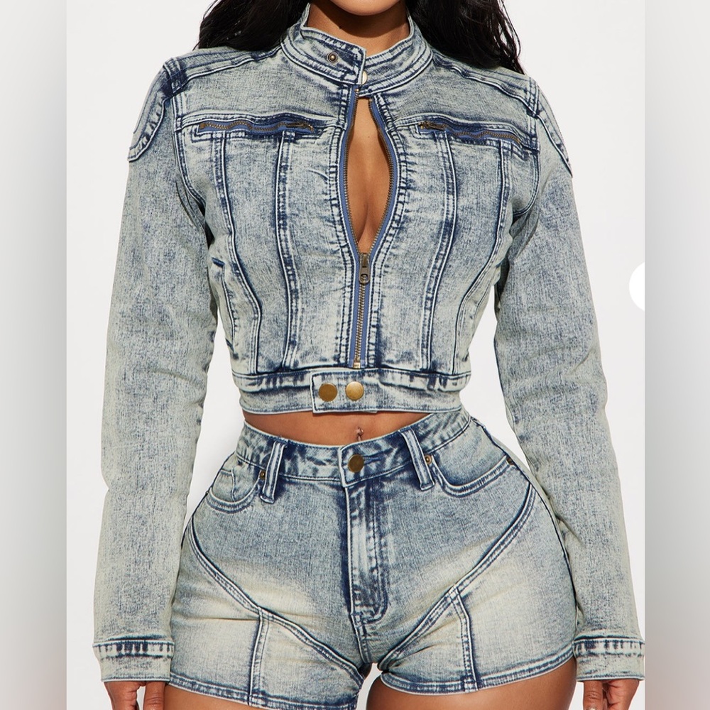 FASHION NOVA Starting Rumors Stretch Denim Moto Jacket